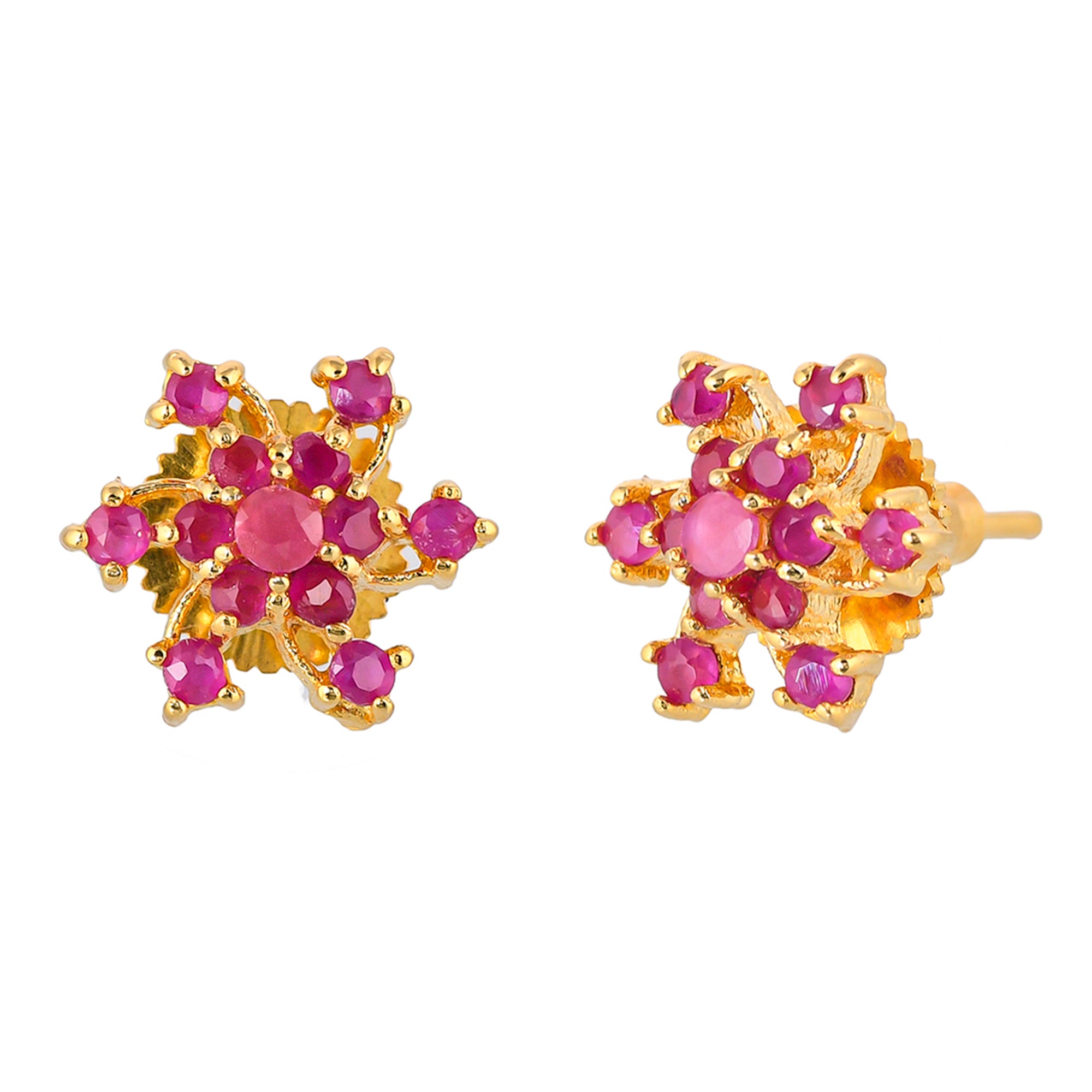 Pink Round Cut Zirconia Gems Stud Earrings