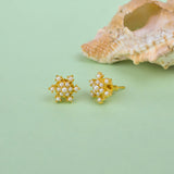 White Pearl Bunch Gold Plated Stud Earrings