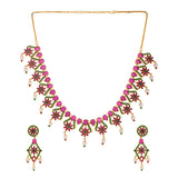 Sparkling Elegance Green and Pink CZ Pearl Beaded Jewellery Set
