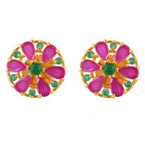Round Pink and Green CZ Gems Stud Earrings