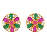 Green and Pink Teardrop Cut CZ Stud Earrings