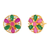 Green and Pink Teardrop Cut CZ Stud Earrings