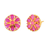 Gold Plated Teardrop and Round Cut Pink CZ Stud Earrings