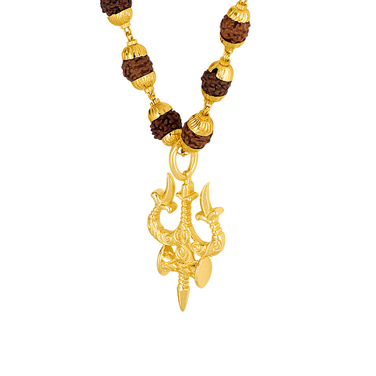 Timeless Gold Plated Mahadev Trishul Rudraksha Beaded Necklace