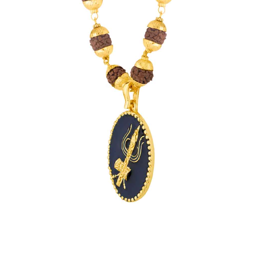 Gold Capped Rudraksha and Trident Pendant Necklace