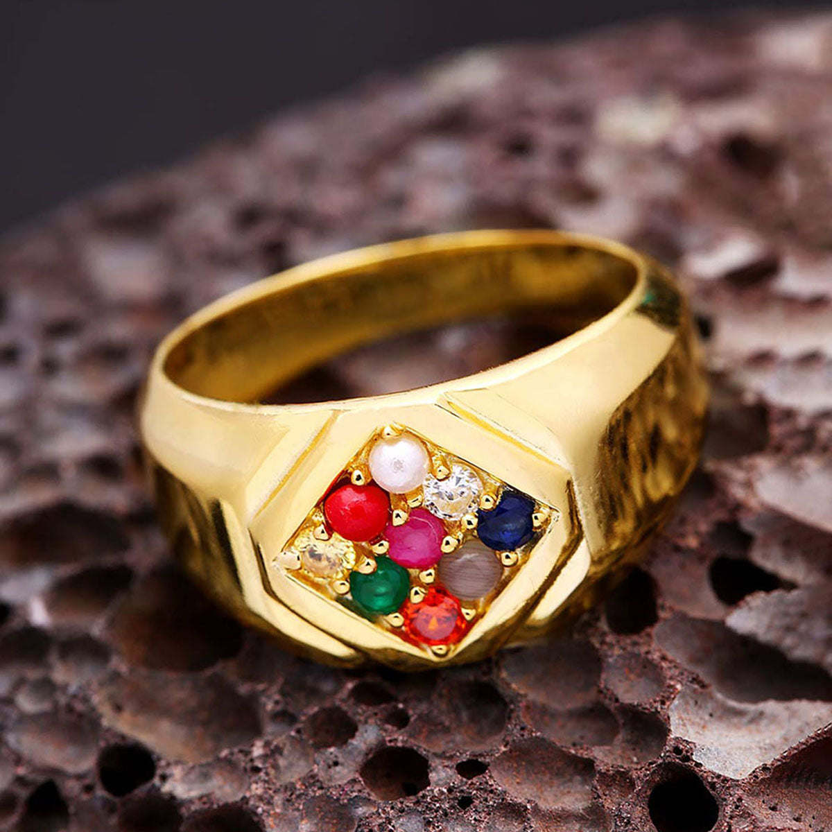 22K Gold Men's Navratna Ring (8.15G) - Queen of Hearts Jewelry