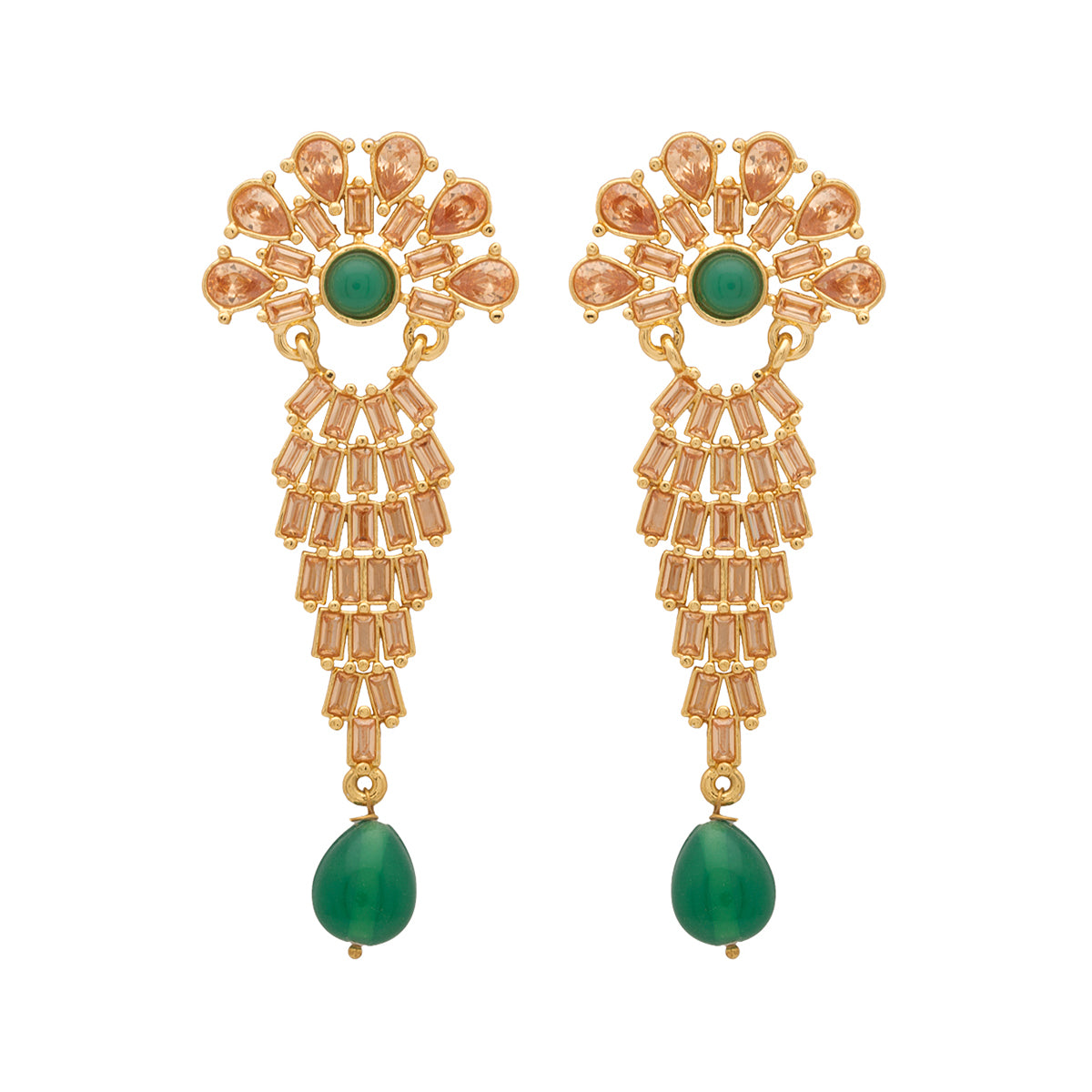 Designer Beige Colored Stones Studded Dangler Earrings For Women