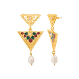 Ethnic Gold Plated Triangle Dangler Earrings