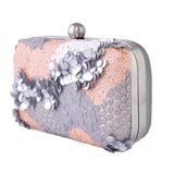 Trendy Bags Grey Sequins and Gems Clutch
