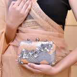 Trendy Bags Grey Sequins and Gems Clutch