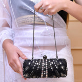 Trendy Bags Black Stones Embellished Clutch