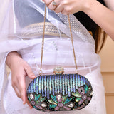 Trendy Bags Multicolored Stones Embellished Black Clutch