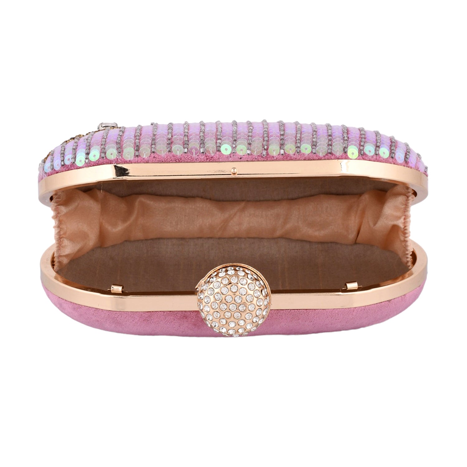 Trendy Bags Multicolored Stones Embellished Pink Clutch