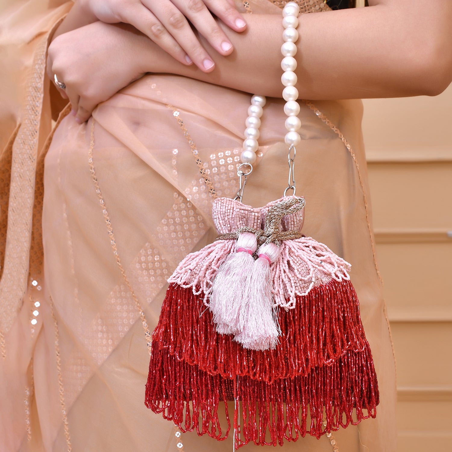 Trendy Bags Blush Stones Embellished Clutch