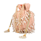 Trendy Bags Peach Pearl Embellished Potli