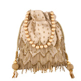 Trendy Bags Golden Beads Embellished Tasseled Potli