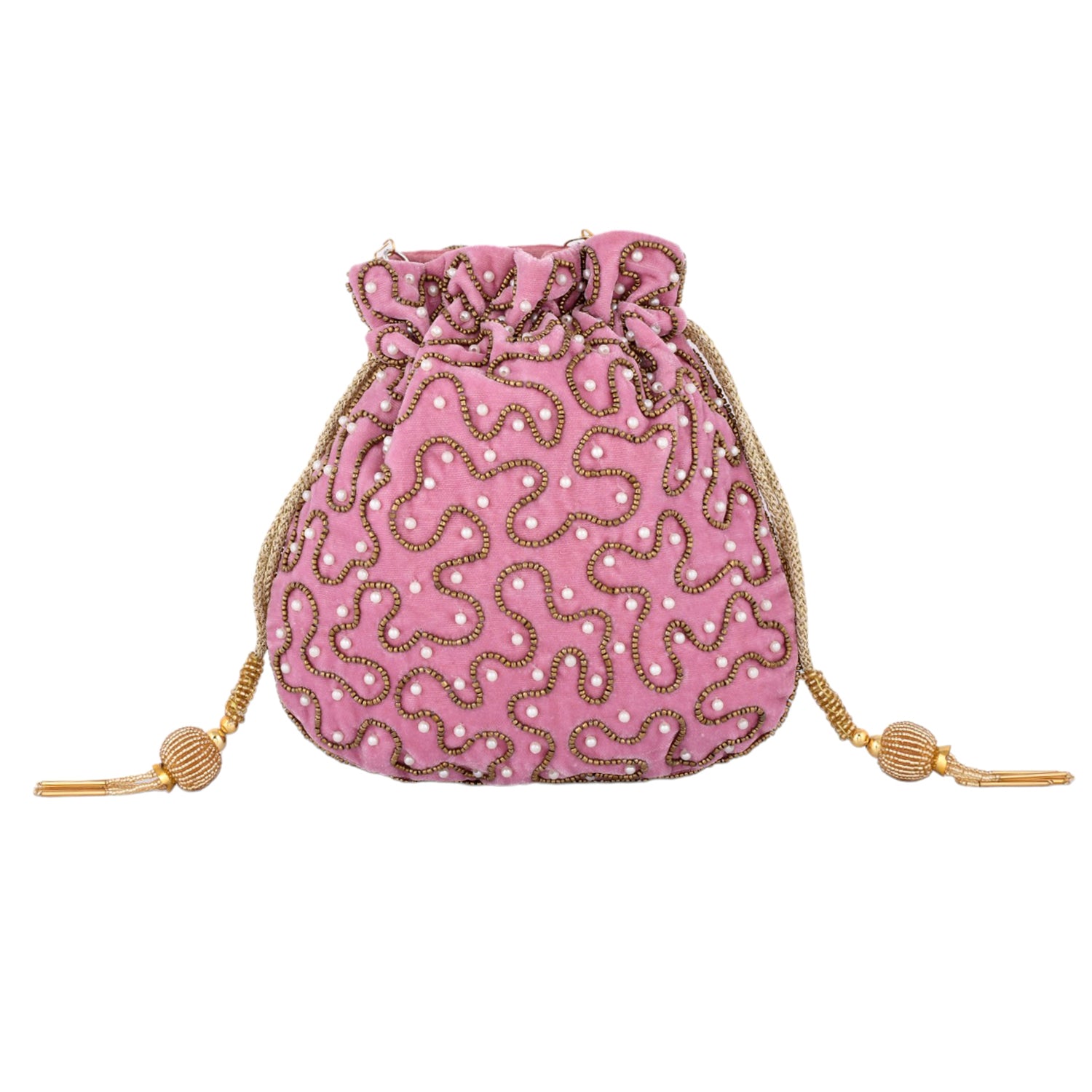 Trendy Bags Pink Beads Embellished Potli