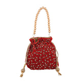 Trendy Bags Red Beads Embellished Potli