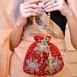 Trendy Bags Red Beads Embellished Potli