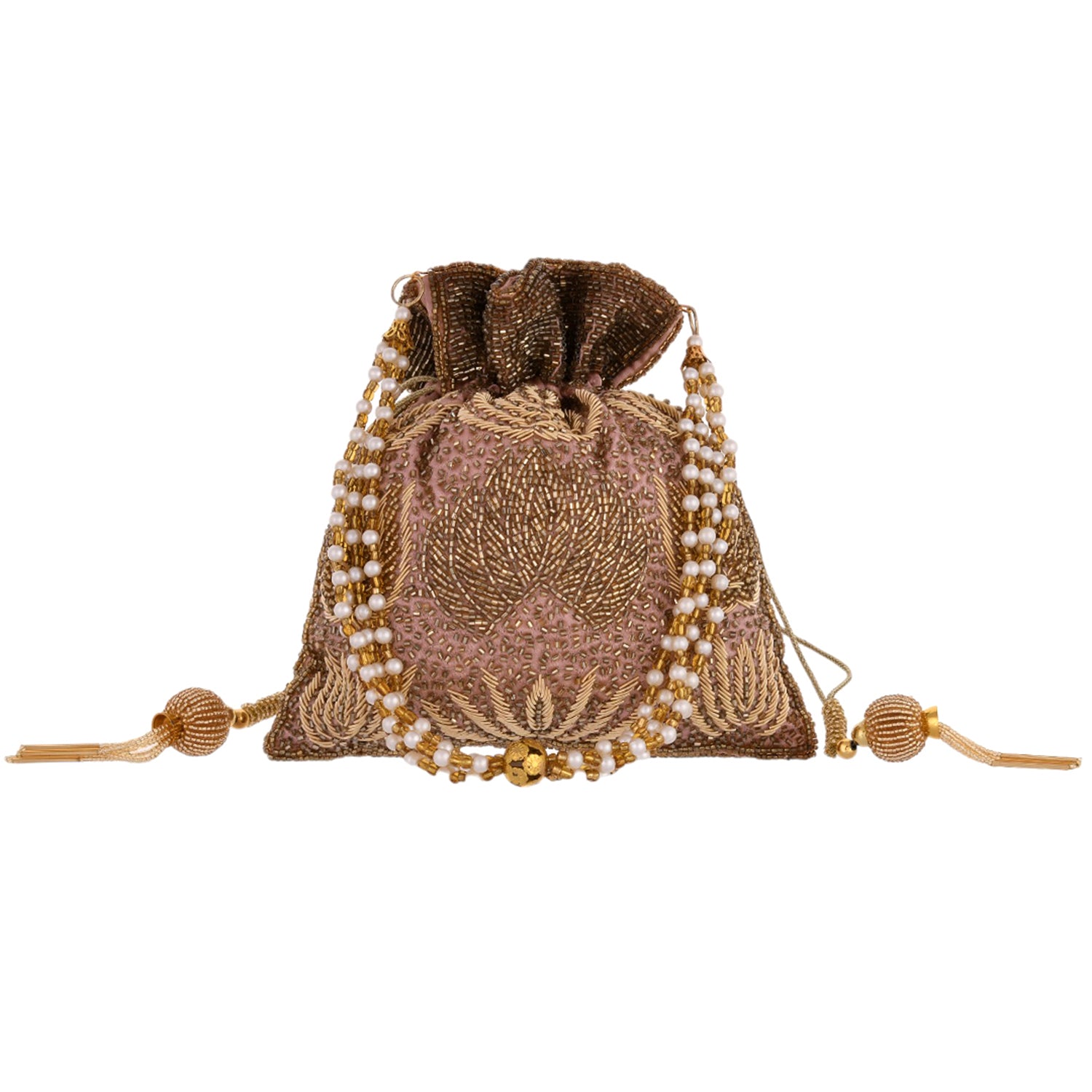 Trendy Bags Golden Beads Embellished Potli