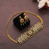 Faux Pearls and CZ Adorned Ethnic Brass Gold Plated Jewellery Set