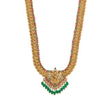 Kundan and Faux Pearls Goddess Lakshmi Motif Brass Gold Plated Jewellery Set