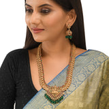 Kundan and Faux Pearls Goddess Lakshmi Motif Brass Gold Plated Jewellery Set