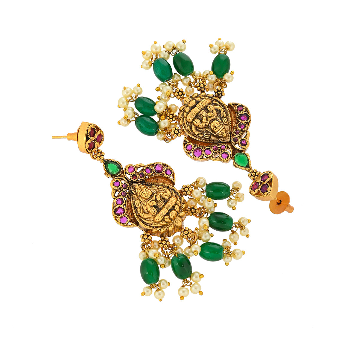 Divine Motifs Temple Design Brass Gold Toned Jewellery Set