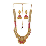 Antique Inspired Gold Toned CZ Adorned Brass Temple Jewellery Set