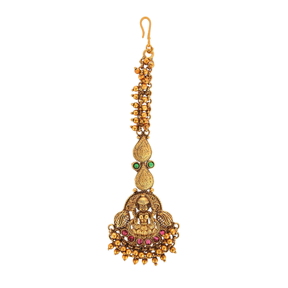 Kundan and Faux Pearls Adorned Brass Gold Plated Maang Tika