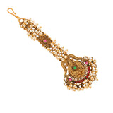 Ethnic Faux Pearls Adorned Brass Gold Toned Maang Tika