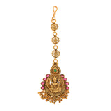 Teardrop Kundan Gems Goddess Lakshmi Motif Brass Gold Plated Maang Tika