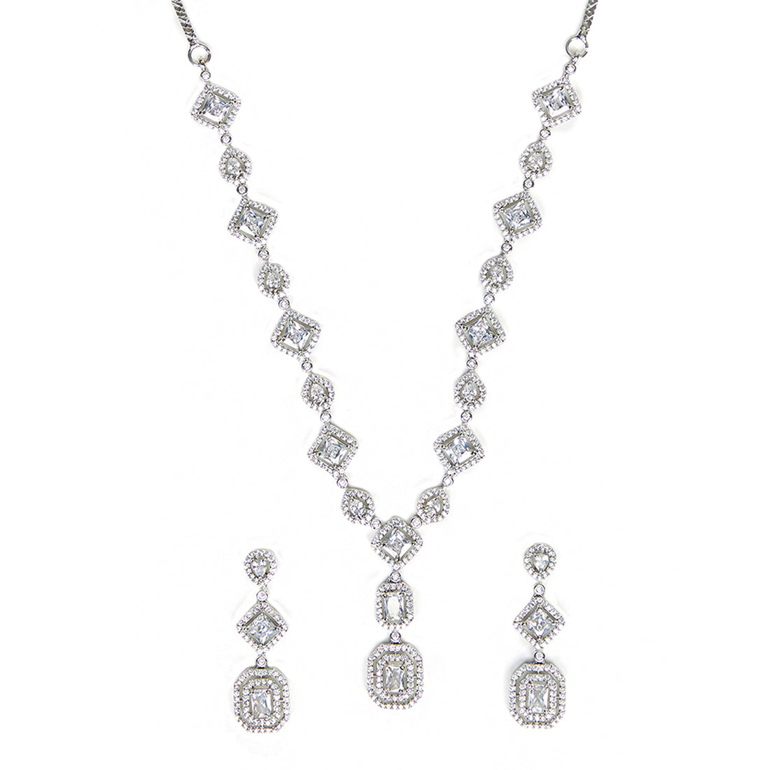 CZ Silver Plated Drop Gems Sparkling Elegance Necklace Set