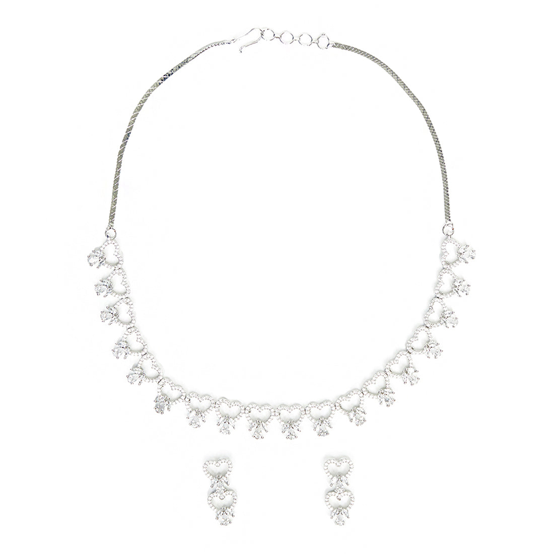 Sparkling Elegance CZ Silver Plated Studded Necklace Set