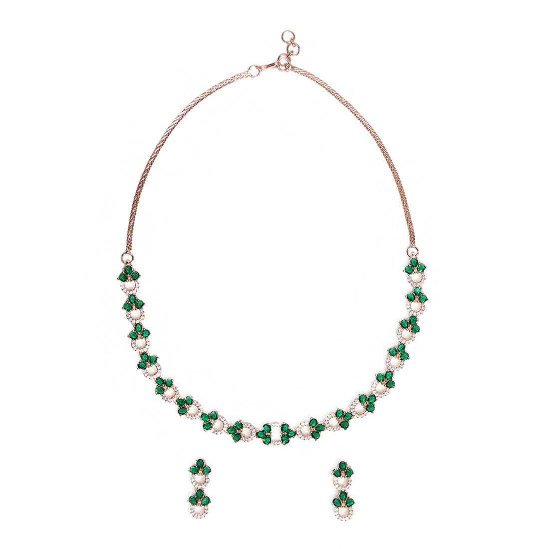 Green CZ Gems Adorned Sparkling Elegance Necklace Set