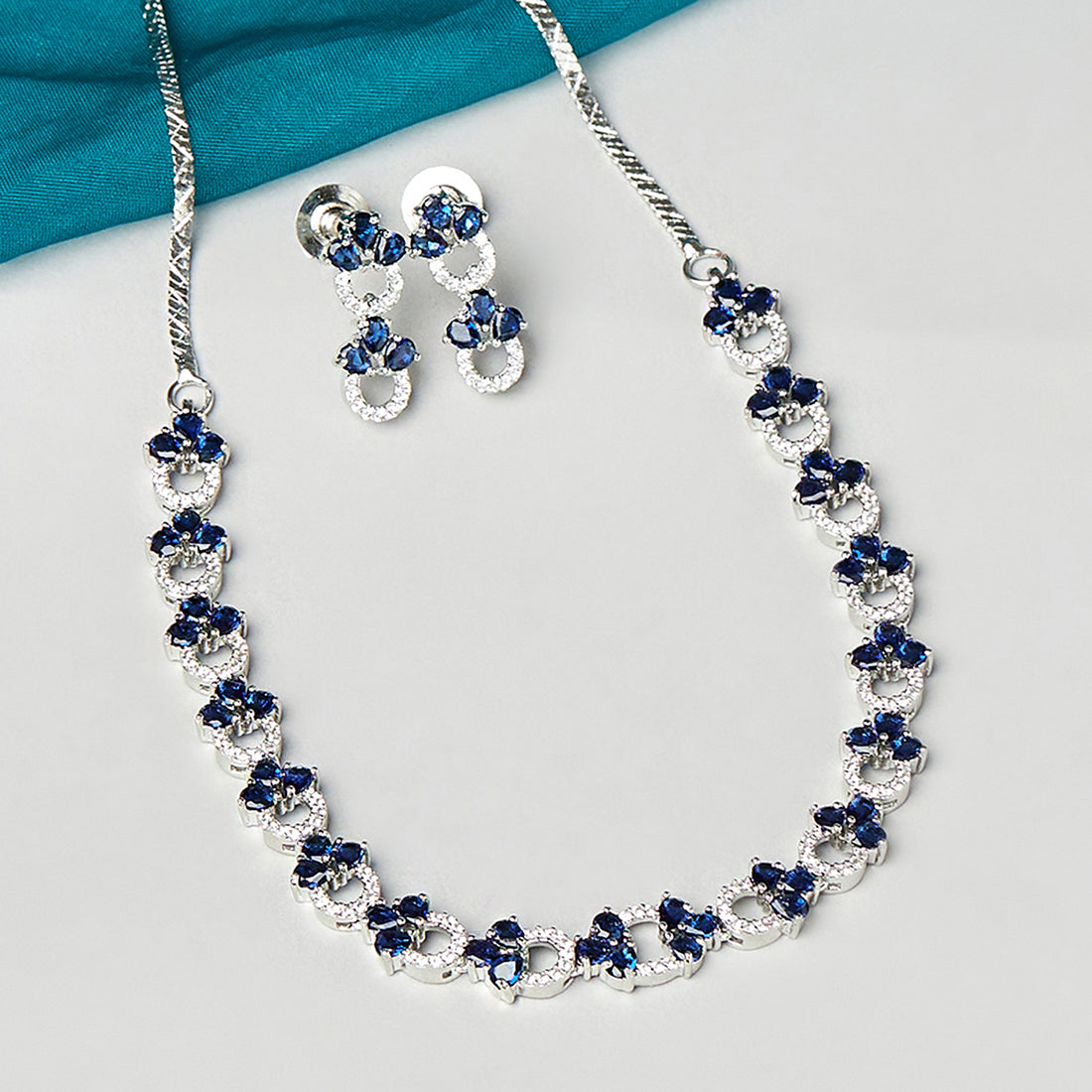 Blue Sapphire & Halo Diamond Pendant Necklace 14k White Gold 2.90ct - DM119