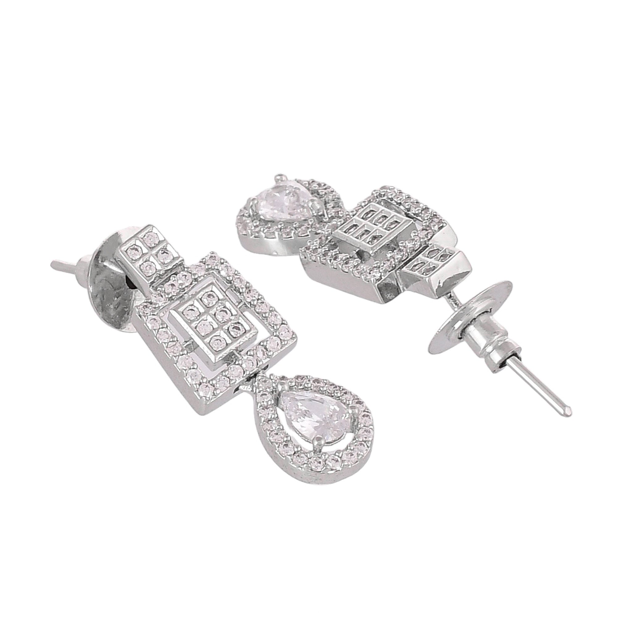 Teardrop Cut Zircons Silver Plated Brass Jewellery Set