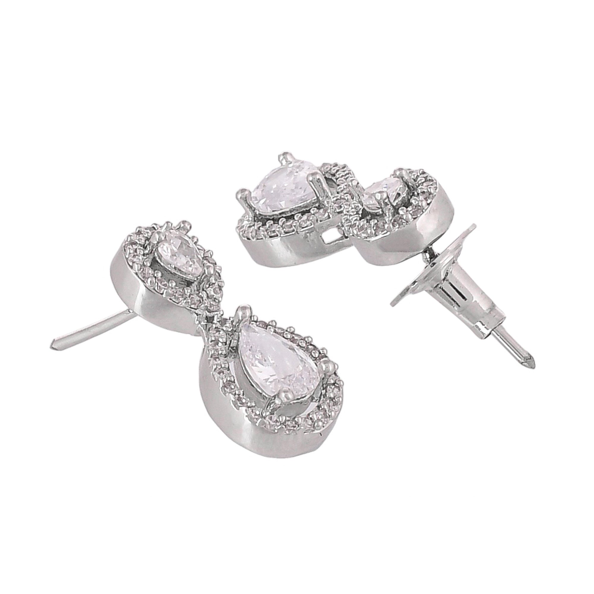 Teardrop Cut Zircons Adorned Silver Plated Jewellery Set