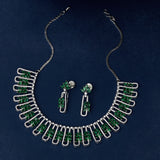 Cushion Setting Pear Cut Zircons Embellished Brass Silver Plated Necklace Set