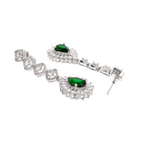 Silver Plated Teardrop Green and White Zircons Adorned Brass Jewellery Set
