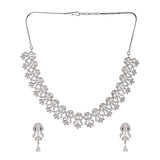Heavily Embellished Cluster Setting Zircons Silver Plated Jewellery Set