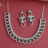 Cluster Setting Cutwork Design CZ Embellished Brass Silver Plated Jewellery Set