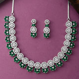 Round Cut CZ Embellished Brass Silver Plated Opulent Jewellery Set