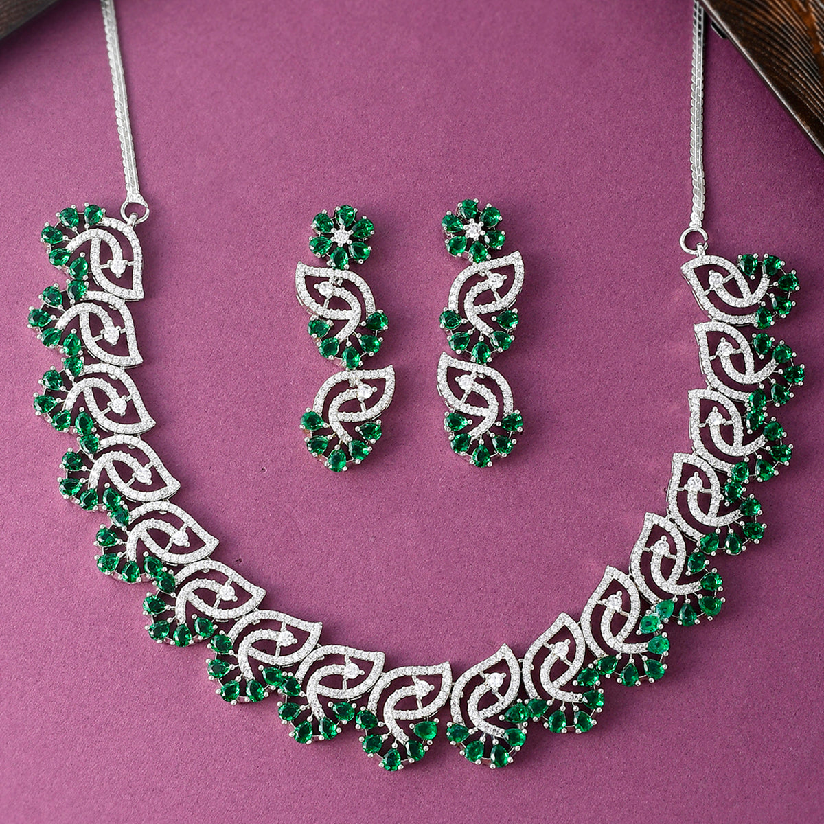 CZ Elegance Green and White Zircons Jewellery Set