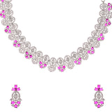 Oval Cut Zircons Embellished Floral Motifs Brass Silver Plated Jewellery Set
