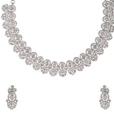 Luxurious Silver Plated Oval Cut Zirconia Adorned Brass Jewellery Set