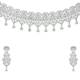 Opulent Cluster Setting Zircons Adorned Brass Silver Plated Choker Necklace Set