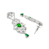 Green and White Zircons Adorned Opulent Silver Plated Brass Jewellery Set