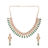 Opulent Green and White CZ Adorned Teardrop Gold Toned Brass Jewellery Set