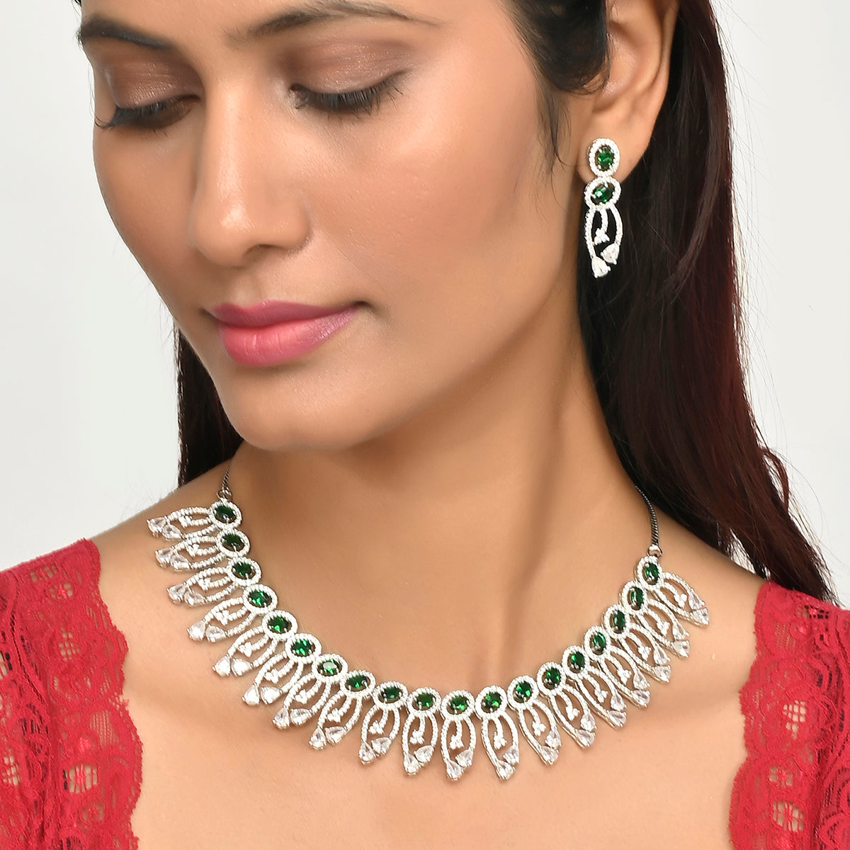 Sparkling Elegance Silver Toned Jewellery Set